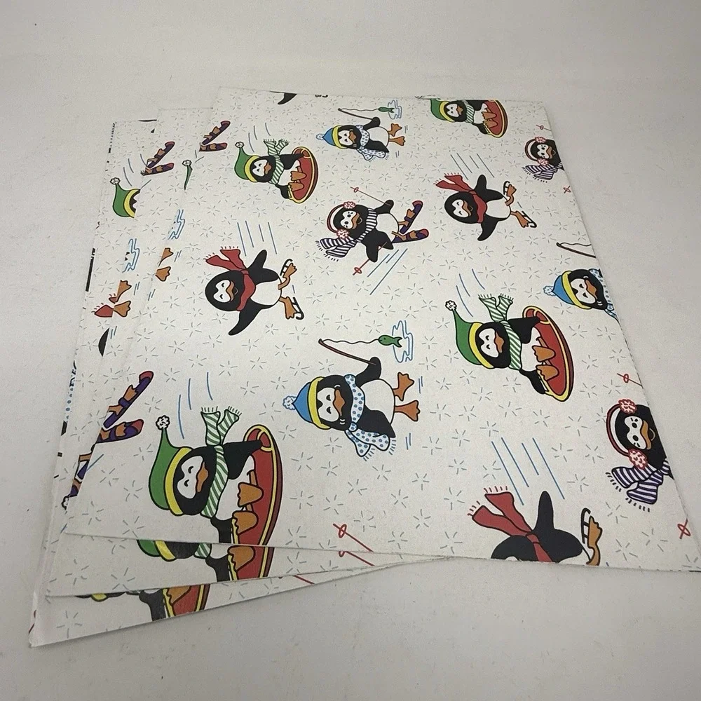 Vintage Christmas Wrapping Paper Gift Wrap 3 Sheets White Penguin Snow 22